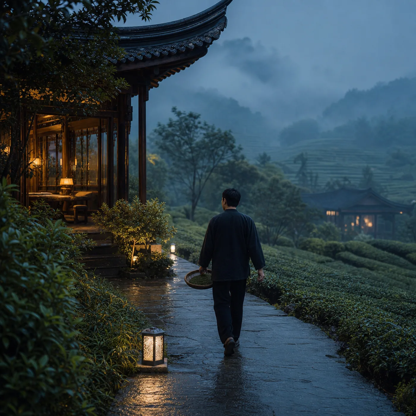 Tea route in morning mist