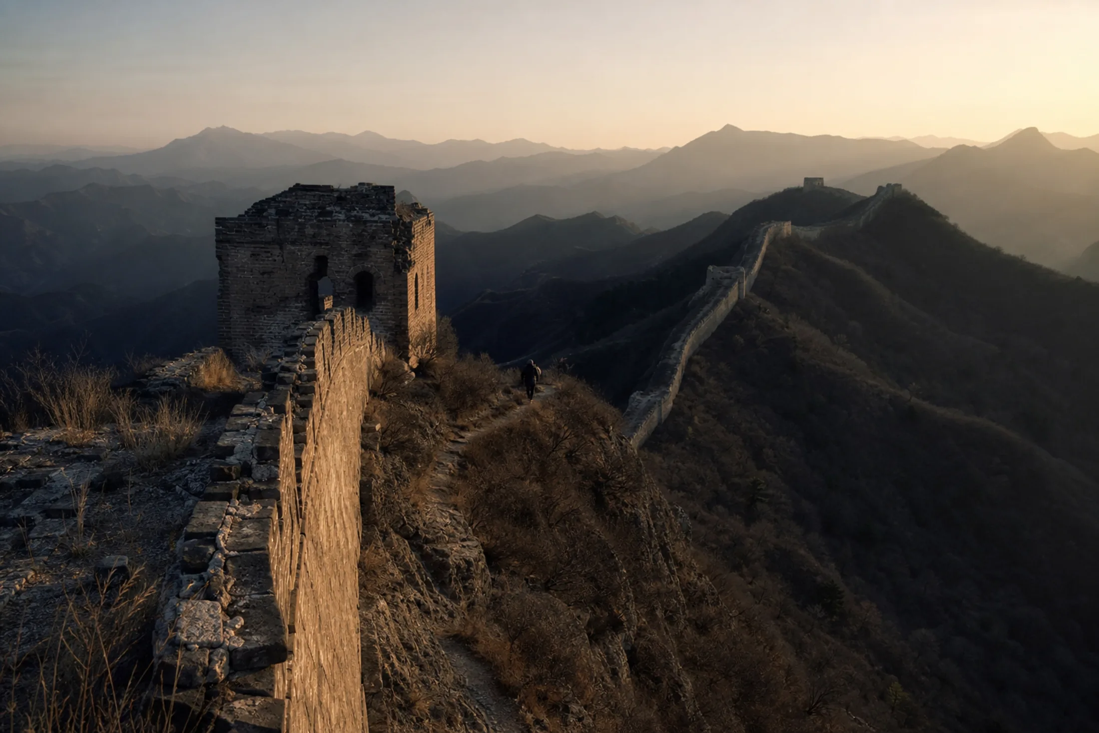 Mountain section of the Great Wall in soft morning light