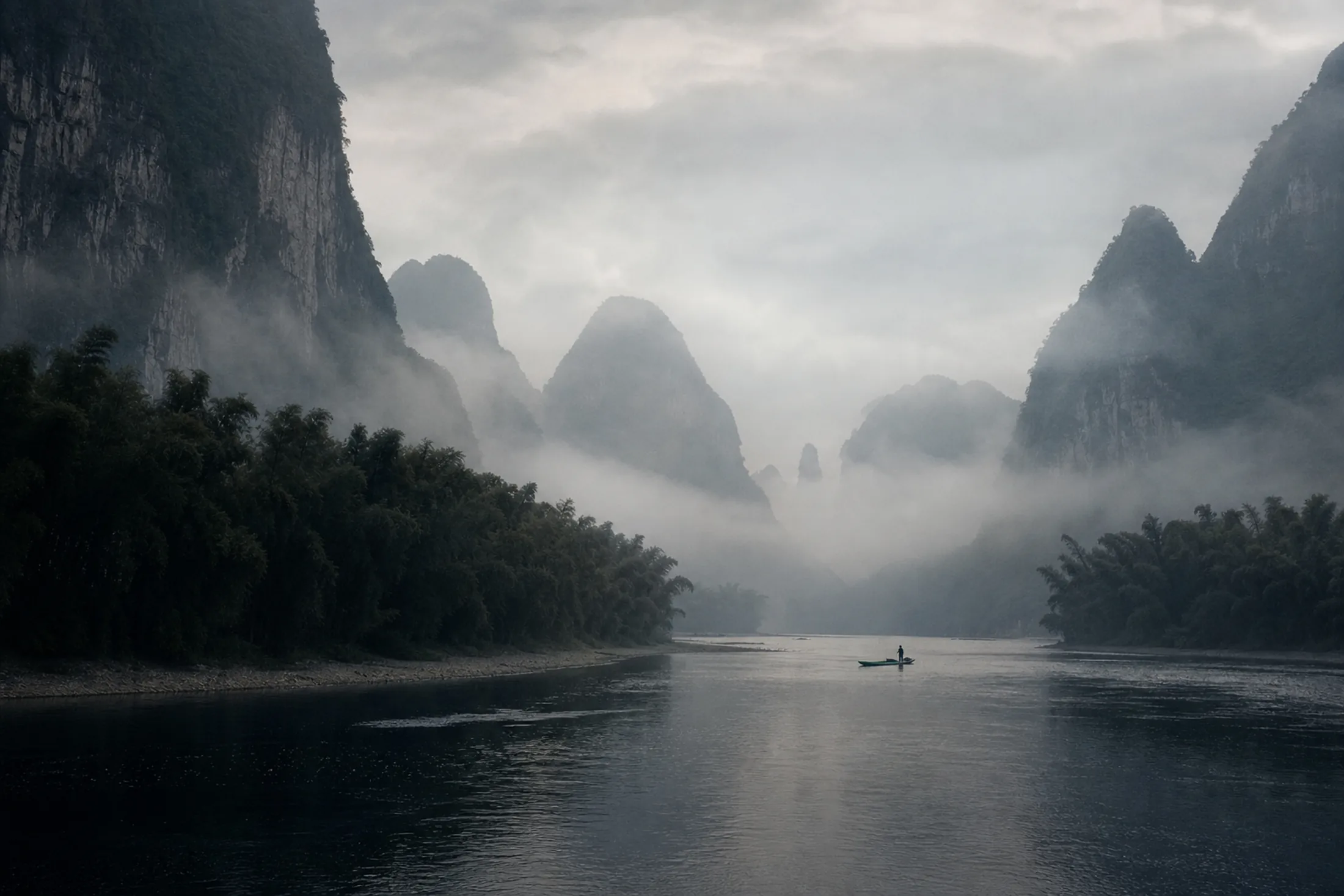 Karst peaks near Guilin in morning mist