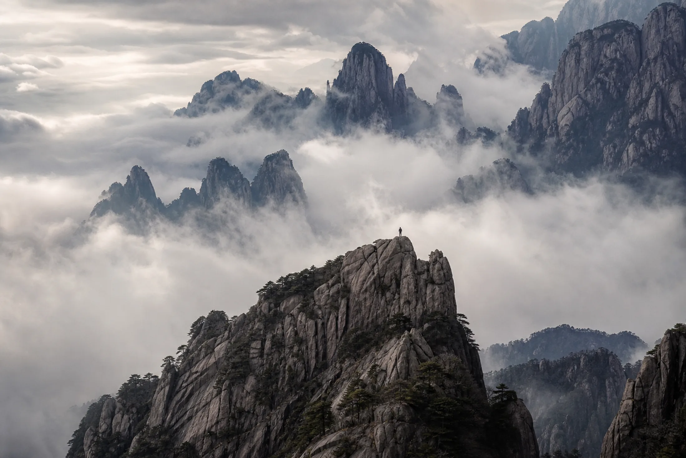 Granite summits of Huangshan above the clouds